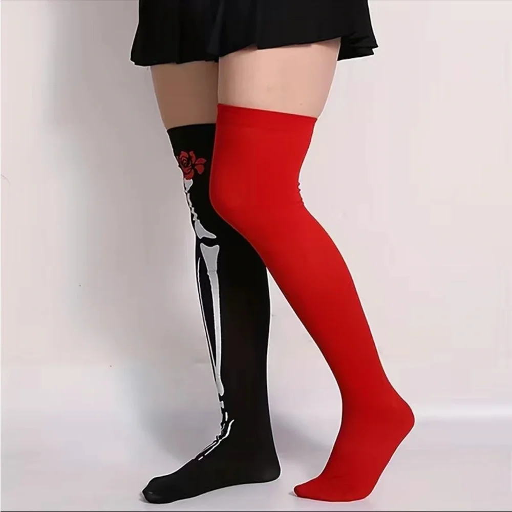 Skeleton‎ Pattern Thigh High Socks, Halloween Cosplay Over The Knee Socks